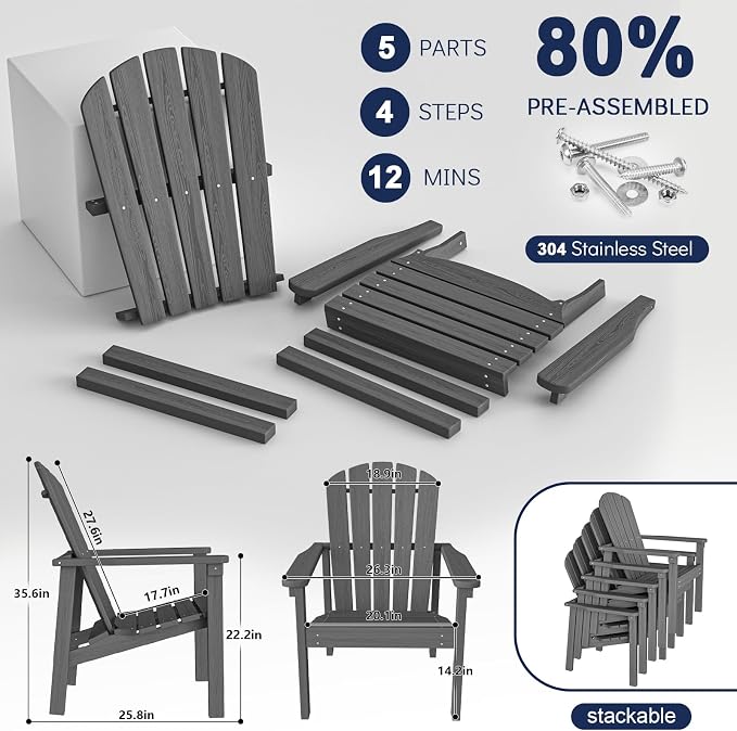 Stackable Adirondack Chairs Set of 2, Compact HDPE - Image 5