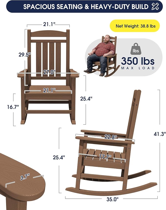 Oversized Outdoor Rocking Chairs Set of 2, HDPE Porch Rocker - Image 3
