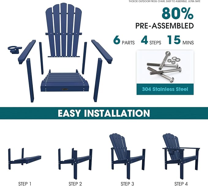 THOEOE Stackable Adirondack Chair Set of 6, Fire Pit Chairs, Space Saving - Image 3