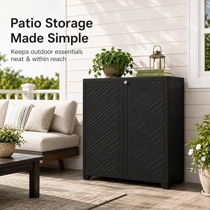 ADDOK Outdoor Storage Cabinet, 60 Gallon Waterproof Resin Patio Storage Cabinet - Image 9