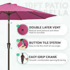 JEAREY 10 ft Outdoor Patio Umbrella w/Tilt and Crank, Rose Pink | 8 Sturdy Ribs - Image 2