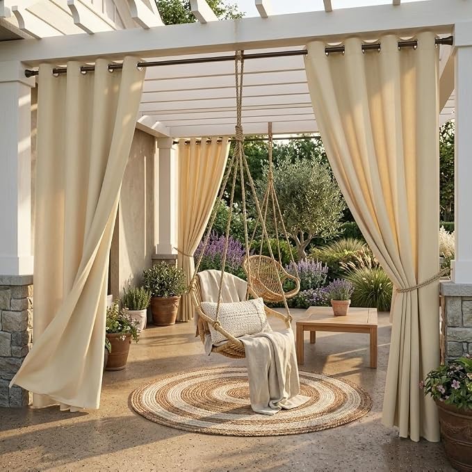 Outdoor Curtains Waterproof W52 x L84 Inch Cream Beige, 1 Panel | Thick Fabric by StangH