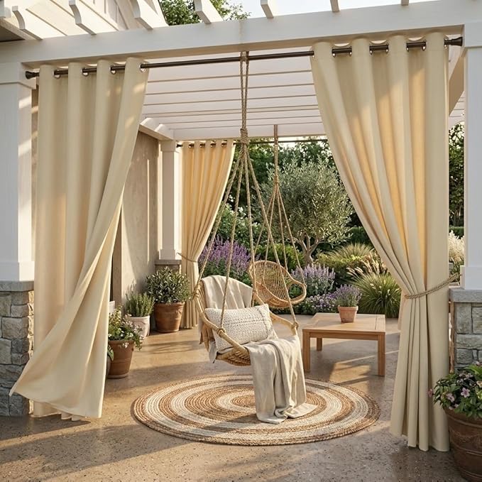 Outdoor Curtains W52 x L95 Inch Cream Beige, 1 Panel | Waterproof Light by StangH