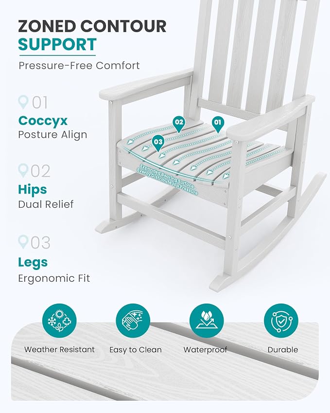 SERWALL Outdoor Rocking Chair Set of 2, Oversized Rocker - Image 3