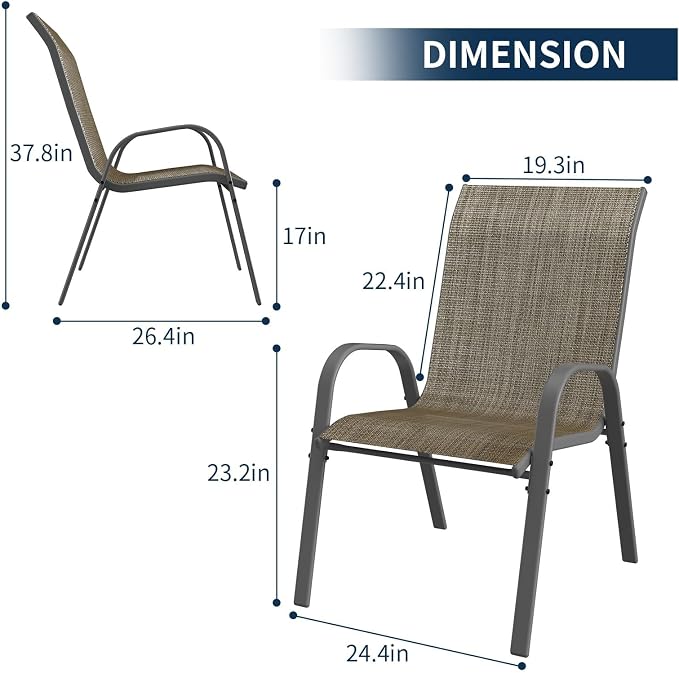 Amopatio Patio Chairs Set of 8, Outdoor Stackable Dining Chairs - Image 2