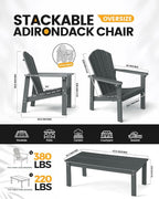 Stackable Set, 2 Chairs with 47in Table, All-Weather HDPE, 380 lbs Each+47.2in - Image 3