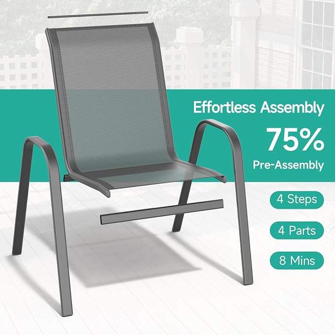 Patio Chairs Set of 4, All Weather Outdoor Dining Chairs | Stackable Dining - Image 4