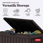 Keter Kentwood 50 Gal Outdoor Storage Box and Patio Side Table | Brown - Image 4