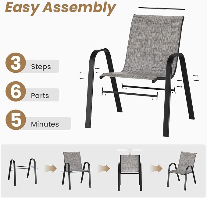 Stackable Outdoor Dining Chairs Set of 4, Textilene Patio Chairs - Image 7