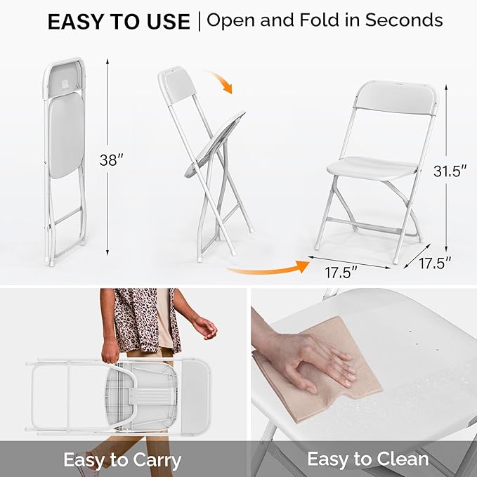 VINGLI 6 Pack White Plastic Folding Chair, Indoor Outdoor Portable Stackable - Image 3
