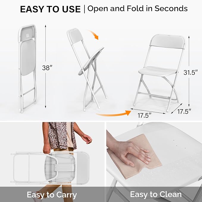 VINGLI 1 Pack White Plastic Folding Chair, Indoor Outdoor Portable Stackable - Image 3