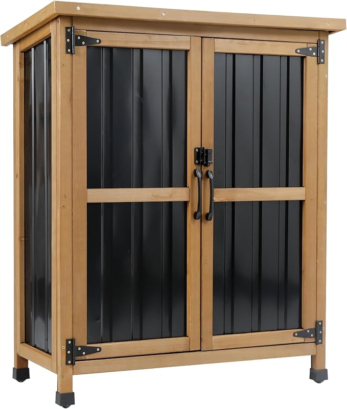 Ketive Outdoor Storage Cabinet, Wood & Metal Small Garden Tool Storage Cabinet by Ketive