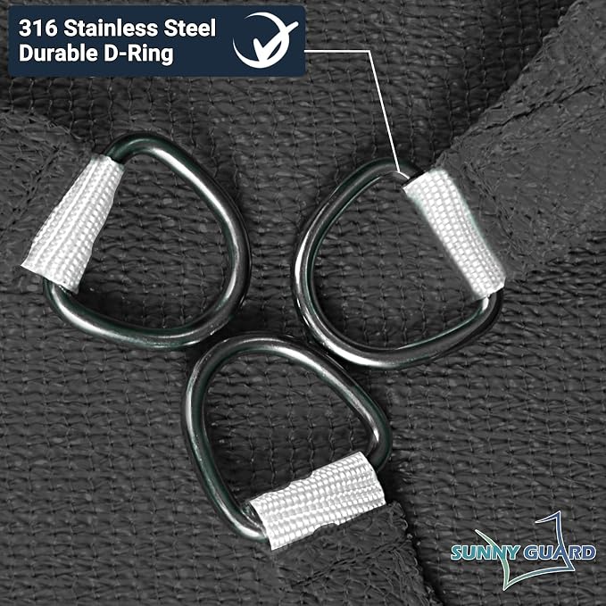 SUNNY GUARD Custom Size 7'x7' Graphite Grey Sun Shade Sail Rectangle UV Block - Image 6