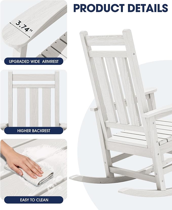 Oversized Outdoor Rocking Chair Set of 2, HDPE Patio Rockers - Image 7