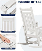 Oversized Outdoor Rocking Chair Set of 2, HDPE Patio Rockers - Image 7
