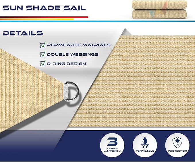Windscreen4less 25' x 25' x 25' Sun Shade Sail Triangle Outdoor Canopy Cover UV - Image 3