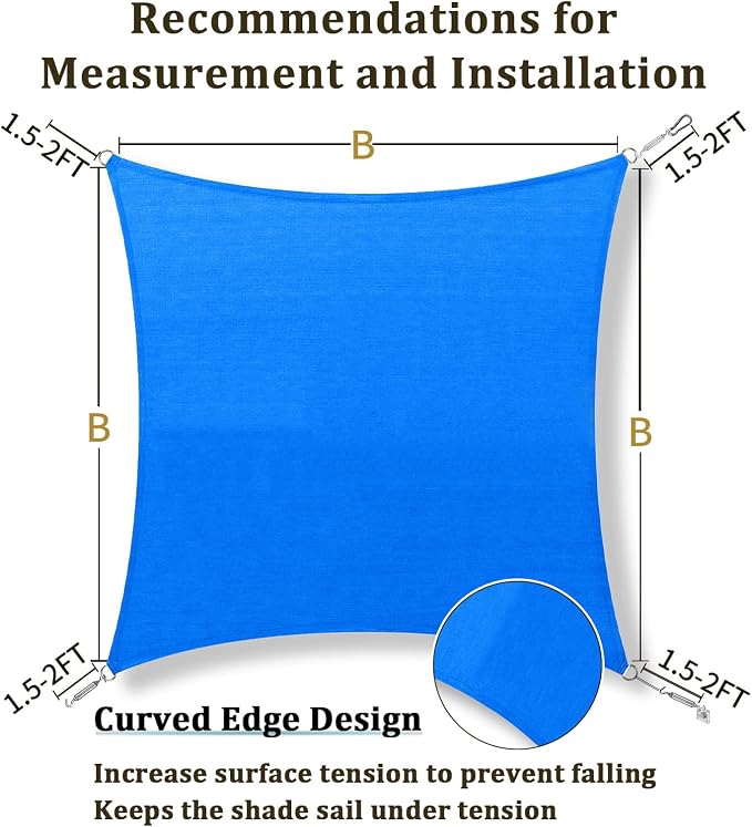 Shade&Beyond 8'x8' Sun Shade Sail Canopy Square, UV Block Breathable Curved - Image 5
