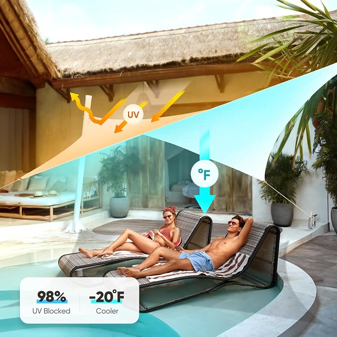 Quictent Sun Shade Sail for Patio w/Hardware Kit 185GSM 24x24ft White | Square - Image 3
