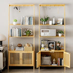 Bookcase with Drawers, 4-Tier Bamboo Bookshelf Ladder Shelf with 6 Hooks - Image 6