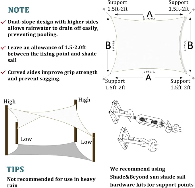Shade&Beyond Custom Sun Shade Sail 7'x8'RectangleSun Sail Shades Patio UV Block - Image 5
