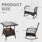 3pcs Modern PE Wicker Outdoor Rocking Chairs & Glass Table Set - Image 3