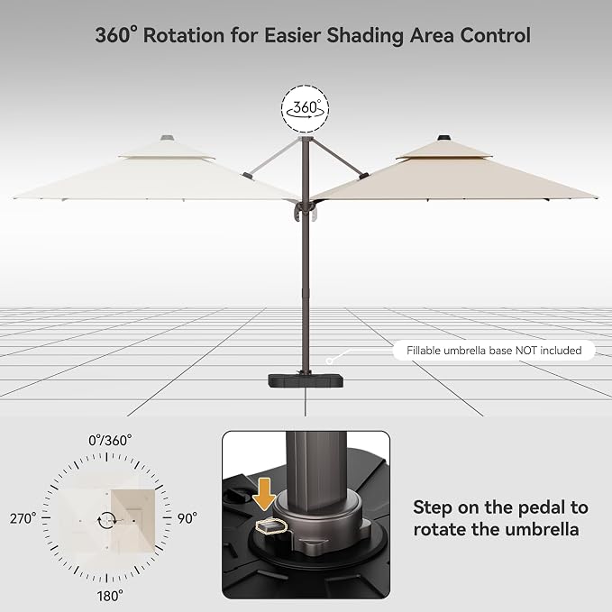 9x12FT Cantilever Patio Umbrella Heavy-Duty Aluminum | 360° Rotating Double - Image 4