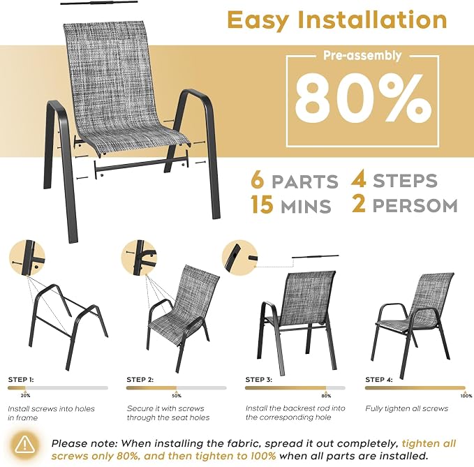 Patio Dining Chairs Set of 6, Outdoor Stackable Dining Chairs - Image 6