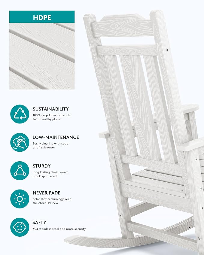SERWALL Outdoor Rocking Chairs Set of 2, HDPE Rocking Chair Outdoor - Image 6