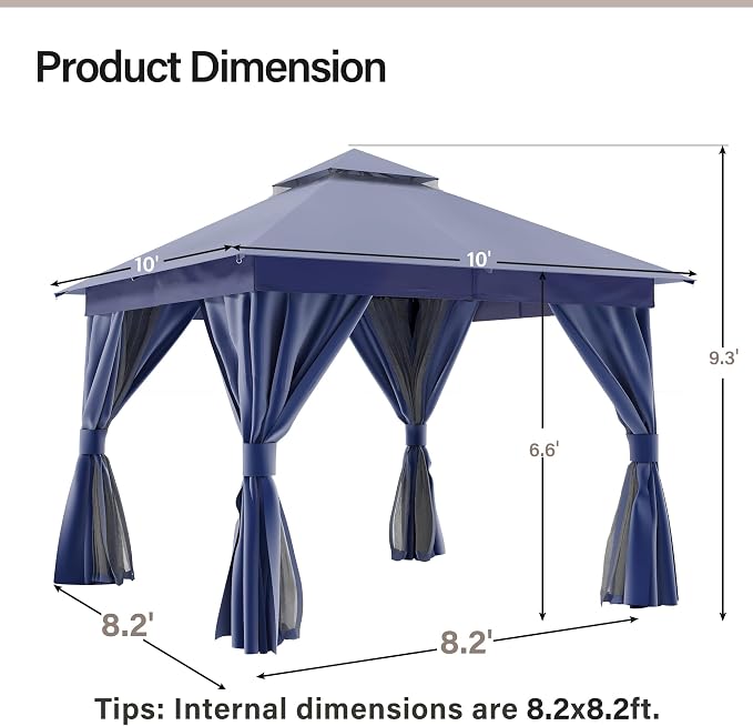 10'x10' Outdoor Gazebo, Metal Frame Heavy Duty Patio Canopy Tent Shelter - Image 2