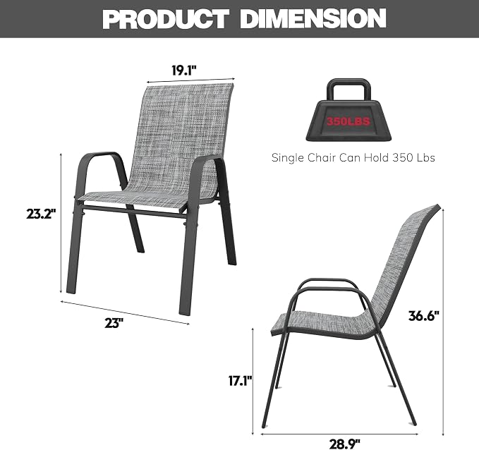Patio Chairs Set of 6, Stackable Outdoor Dining Chairs - Image 2