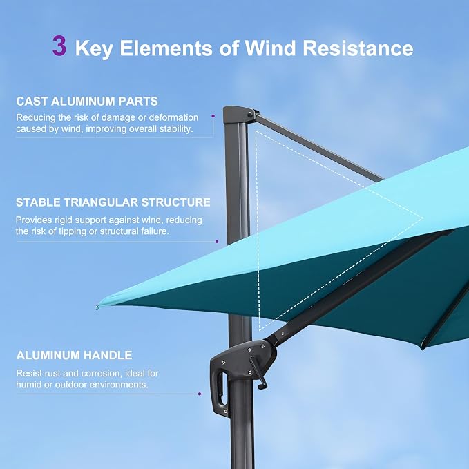 PURPLE LEAF Patio Cantilever Umbrella 9' X 12' Double Top Turquoise Blue | - Image 9