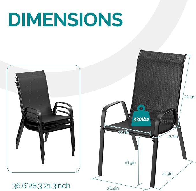 MAMIZO Patio Dining Chairs, Stackable Textilene Chair Set of 4, - Image 2