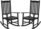 Flamaker Acacia Wood Outdoor Rocking Chairs Set of 2 | Black Rocking Chairs Set by Flamaker