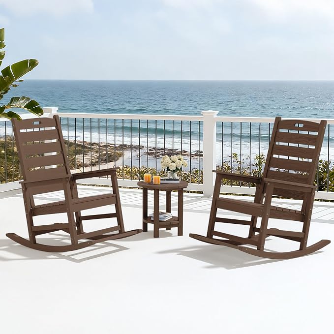 SERWALL Outdoor Rocking Chair Set of 2, Oversized HDPE Rocker, All Weather - Image 10