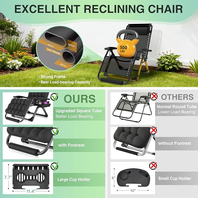 Suteck Oversized Zero Gravity Chair, 500LBS 33" XXL Reclining Lounge Chairs | - Image 4