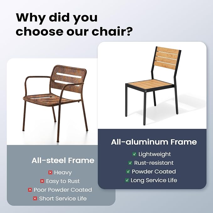 Pellebant Stackable Outdoor Patio Dining Chairs Set of 6 | Aluminum Armless - Image 9