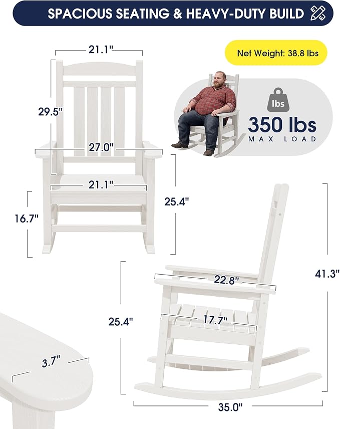 Oversized Outdoor Rocking Chairs Set of 6, HDPE Porch Rocker - Image 2