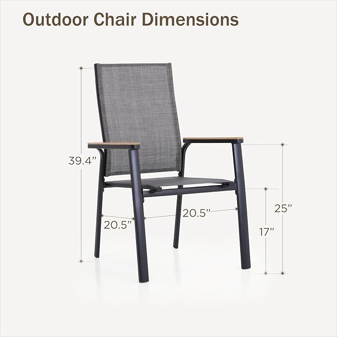 PHI VILLA Outdoor Stackable Dining Chairs Set of 4 w/Aluminum Frame, - Image 2