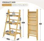 Foldable Ladder Shelf 39.4", Plant Shelf 3 Tier, Bamboo Ladder Flower Pot - Image 3