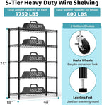 M MZG 5-Shelf Storage Shelves, Wire Shelving Heavy Duty Metal Storage Shelving - Image 3