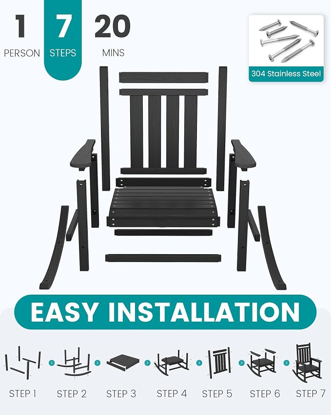 SERWALL Outdoor Rocking Chair Set of 2, HDPE Rocking Chairs - Image 7