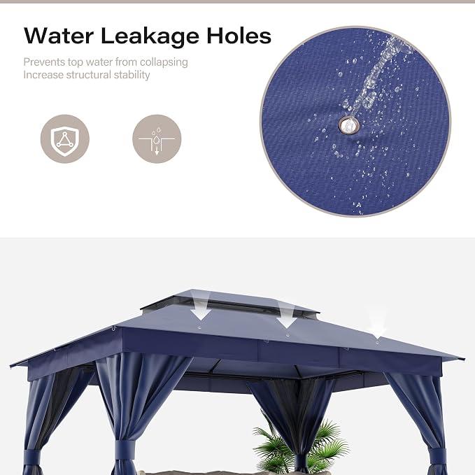 10'x12' Outdoor Gazebo, Metal Frame Heavy Duty Patio Canopy Tent Shelter - Image 7