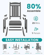 SERWALL Rocking Chair Outdoor, Oversized HDPE Patio Rocking Chairs, Yard | - Image 8