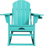 Adirondack Rocking Chair with Ottoman and Cup Holders | HDPE Porch Rocker - Image 8