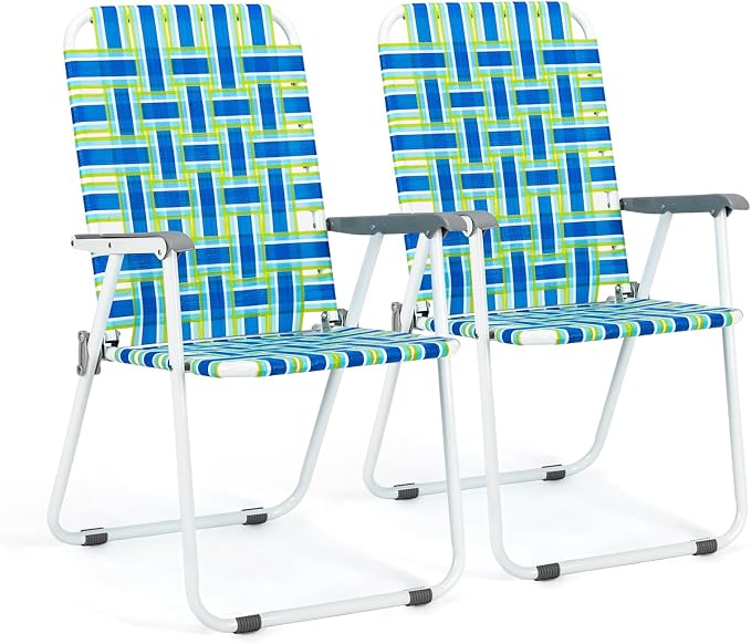 VINGLI Patio Lawn Webbed Folding Chairs Set of 4, Outdoor Beach Chair Portable by VINGLI