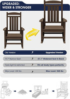 Oversized Outdoor Rocking Chair Set of 2, HDPE Porch Rocker, Coffee | - Image 4