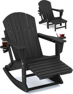 Adirondack Rocking Chair with Ottoman and Cup Holders | HDPE Porch Rocker by KINGYES