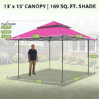 EAGLE PEAK 13x13 Pop Up Canopy Tent, Auto Extended Eaves, Light Pink | Easy - Image 3