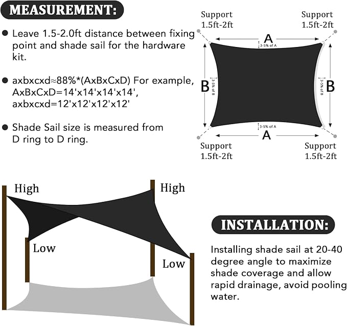Shade&Beyond 16'x28' Sun Shade Sail Canopy Rectangle, UV Block Breathable Black - Image 5