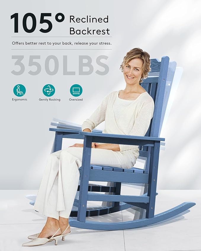 SERWALL Oversized Outdoor Rocking Chairs Set of 2, HDPE Front Porch Rocker - Image 3